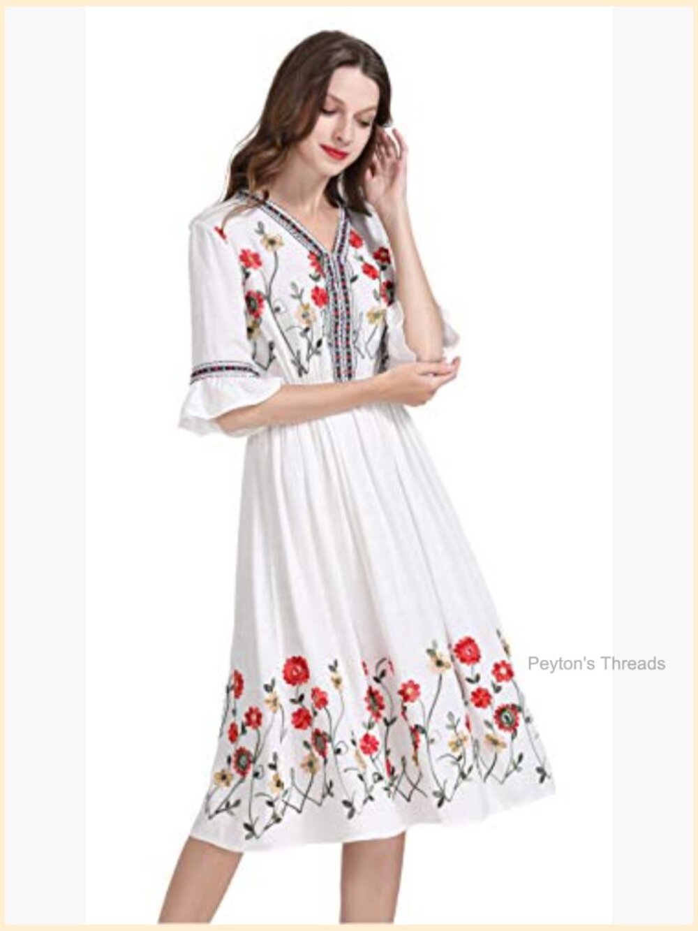 Short Sleeve Floral Embroidered Midi A-line Cocktail Dress - Picture 6 of 7